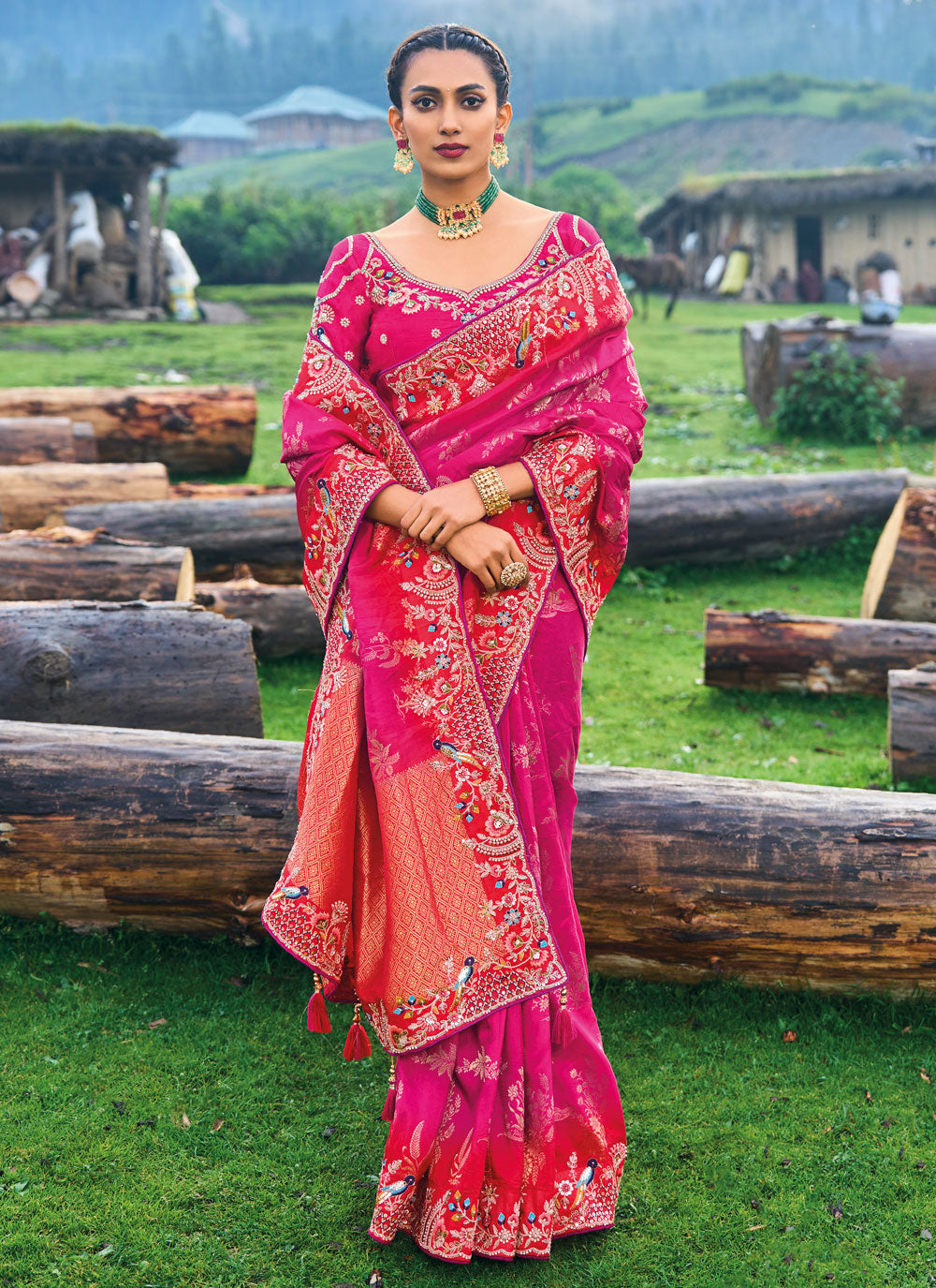 Silk Contemporary Sari In Pink