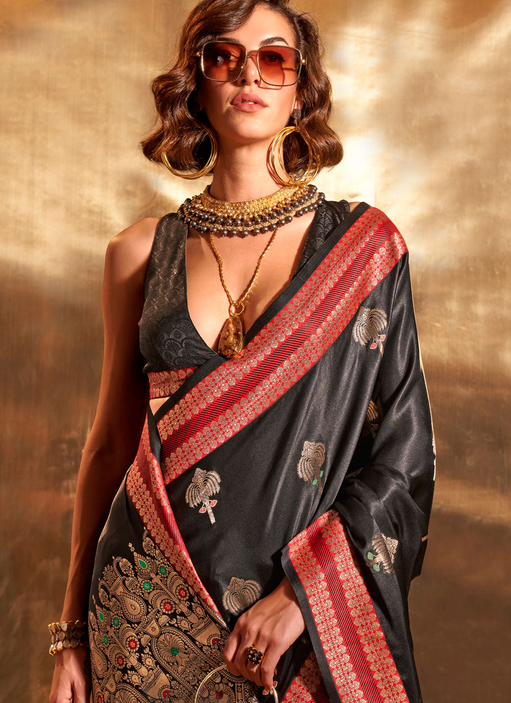 Black Weaving Work Handloom Silk Contemporary Saree