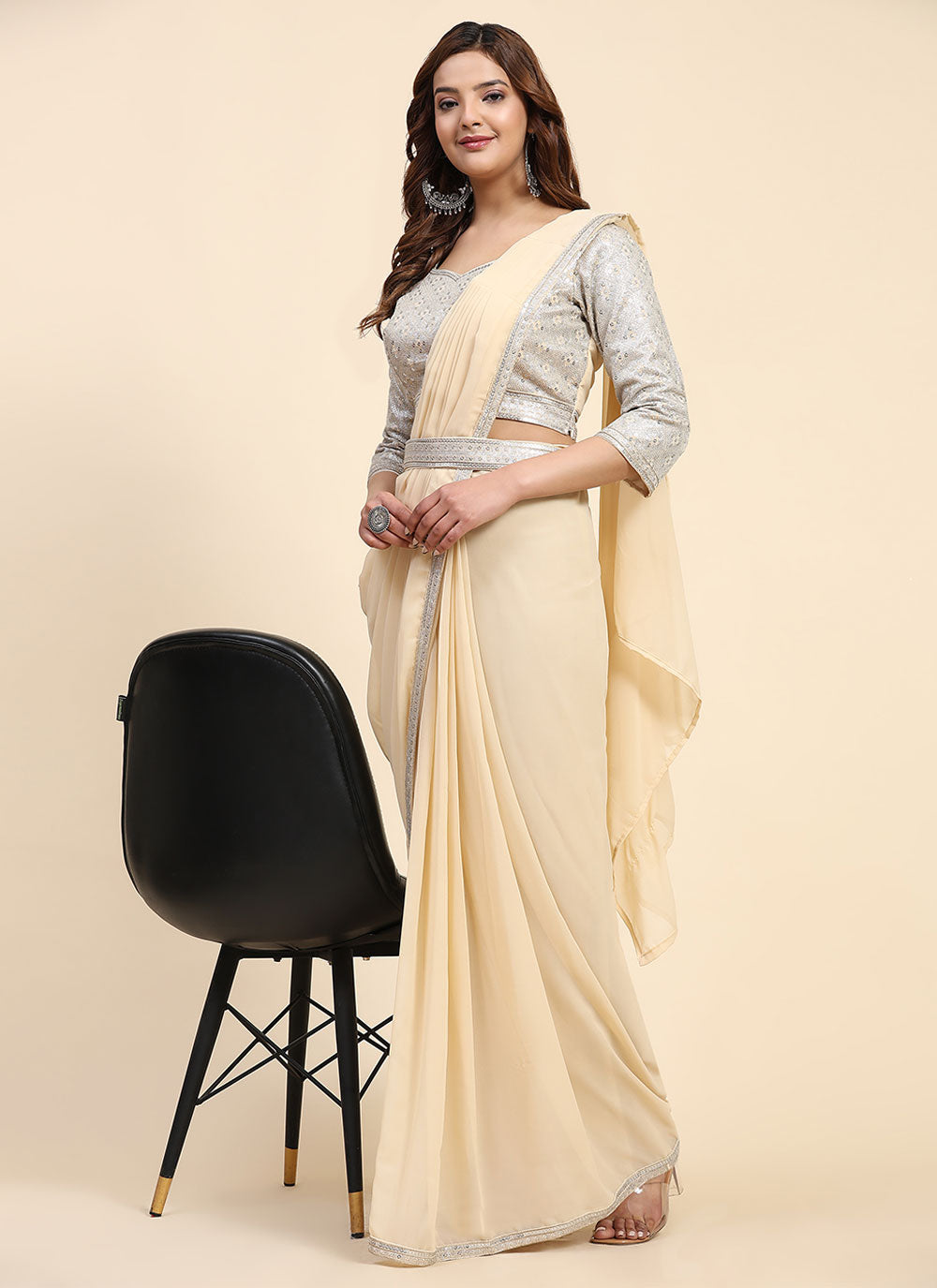 Yellow Georgette Trendy Saree With Embroidered And Sequins Work