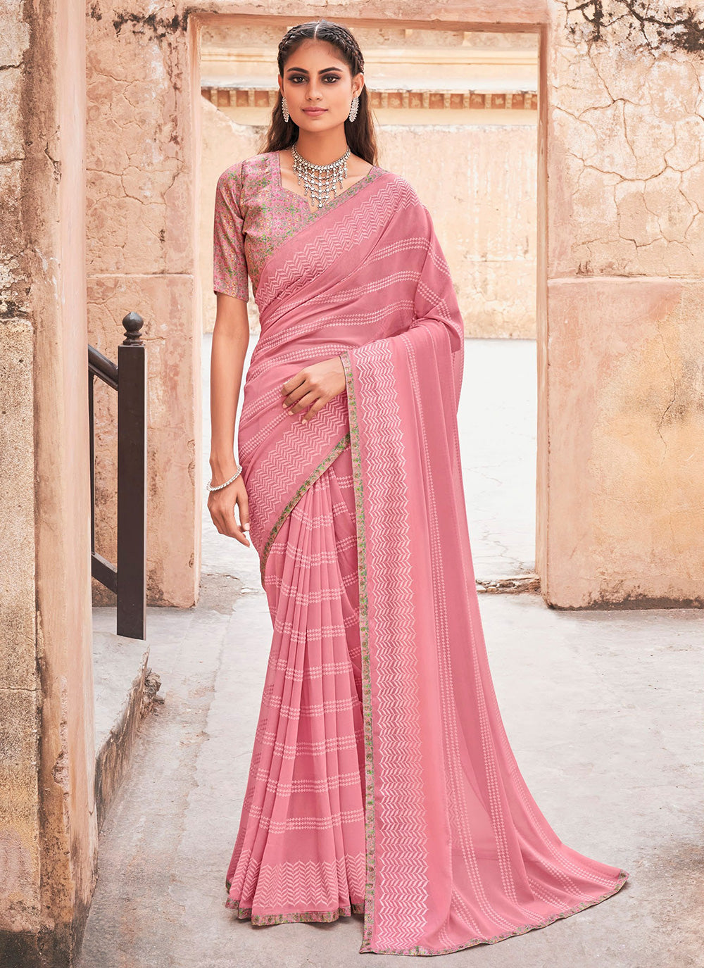 Contemporary Style Saree In Pink