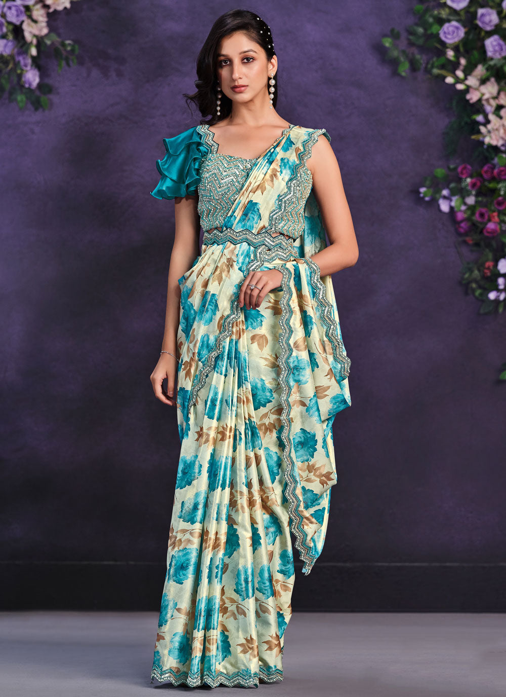 Satin Silk Contemporary Saree In Multi Colour