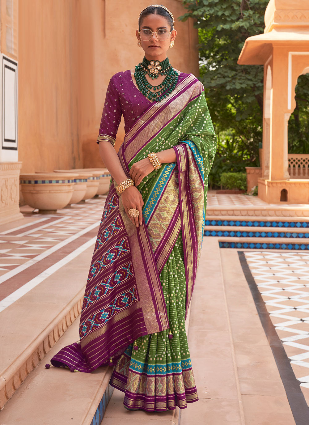 Weaving Patola Silk  Green Trendy Saree
