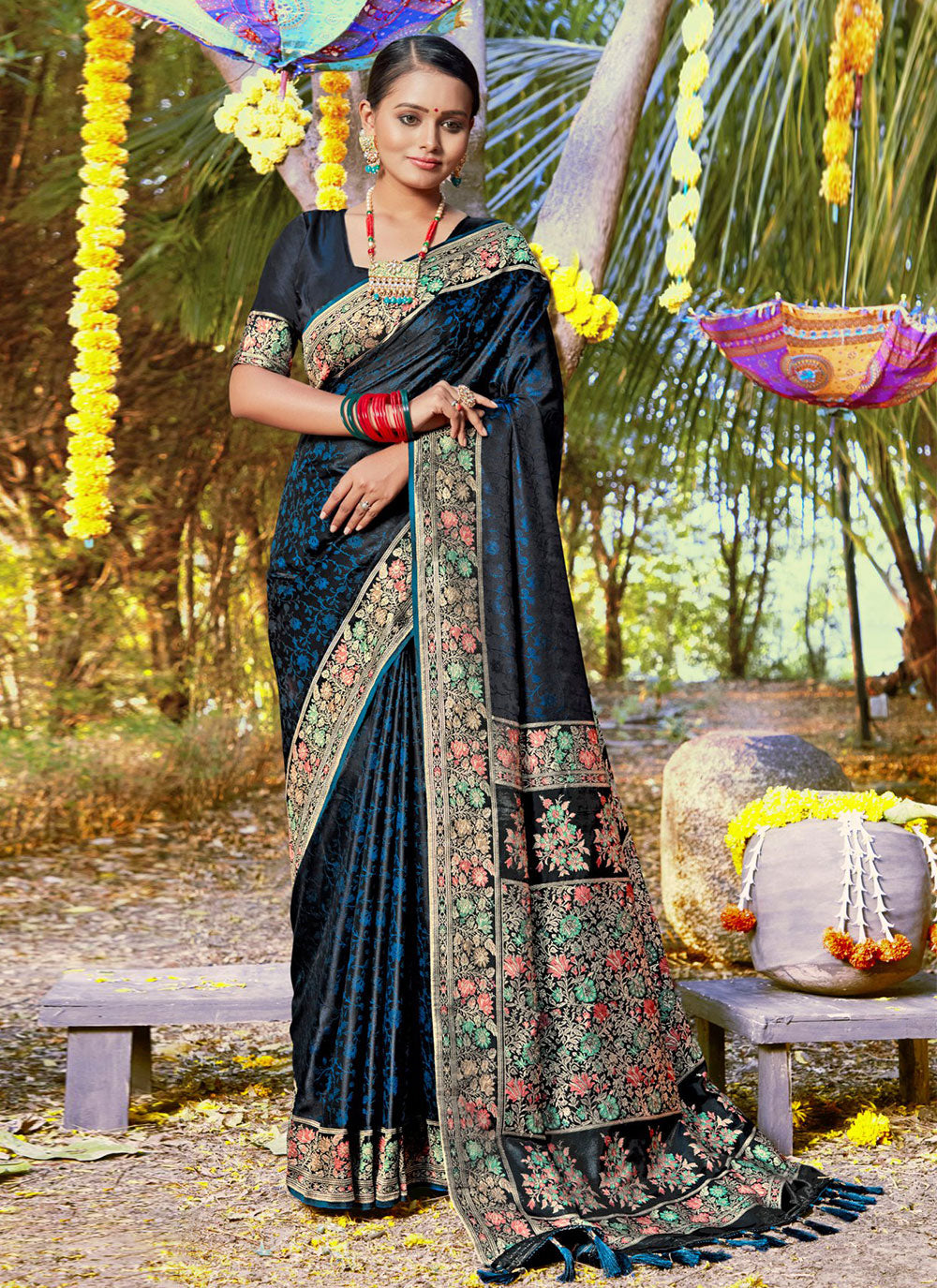 Satin Silk Embroidered Classic Saree