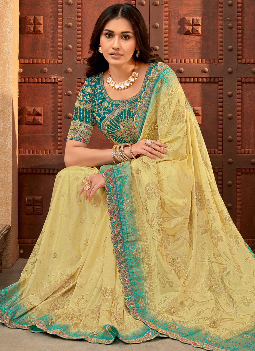 Yellow Silk Patch Border And Embroidered Work Classic Saree