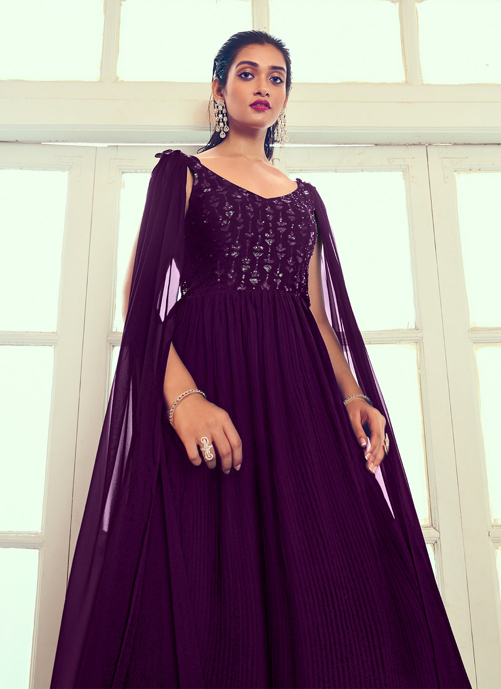 Purple Georgette Trendy Gown