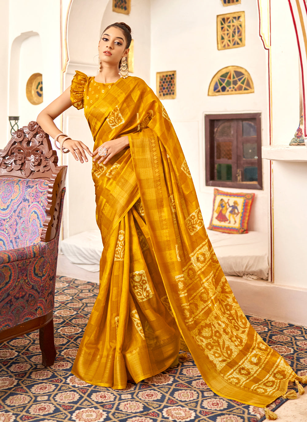 Poly Cotton Classic Saree In Yellow