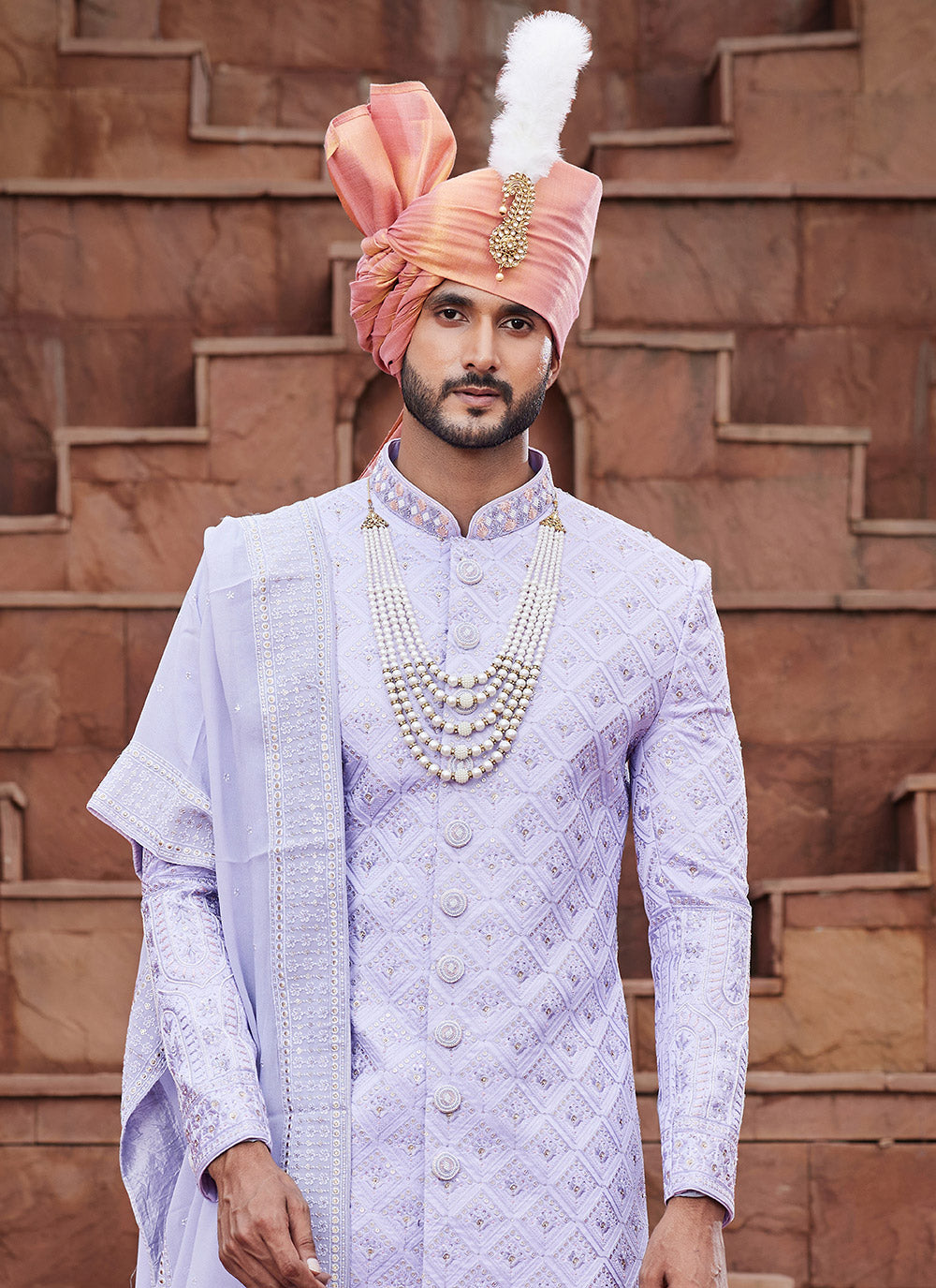 Purple Art Silk Embroidered, Hand And Thread Work Sherwani Mens Wear