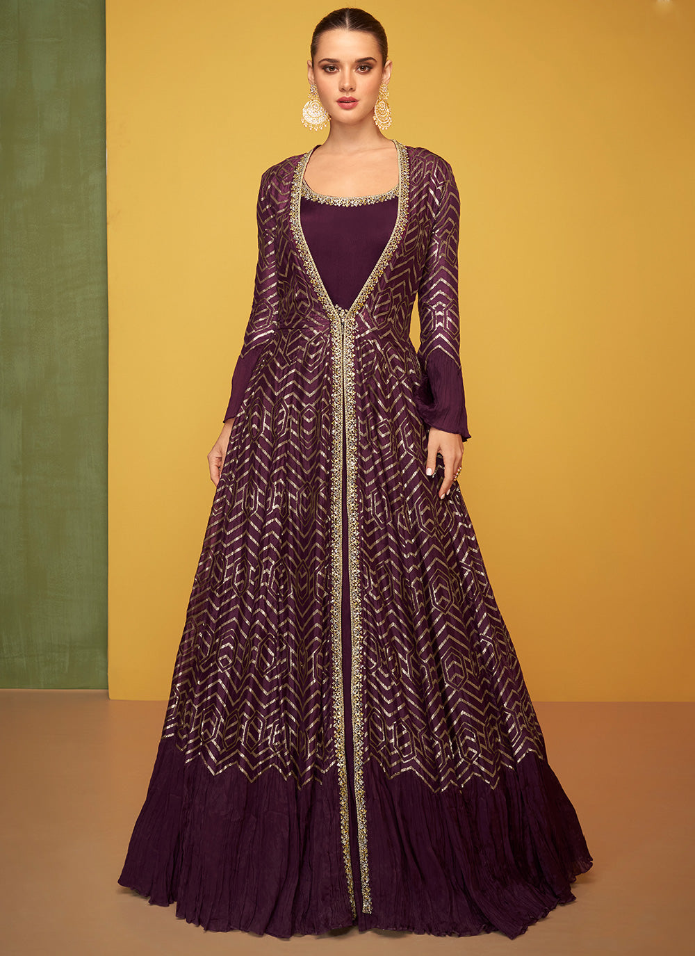  Embroidered Purple Designer Gown