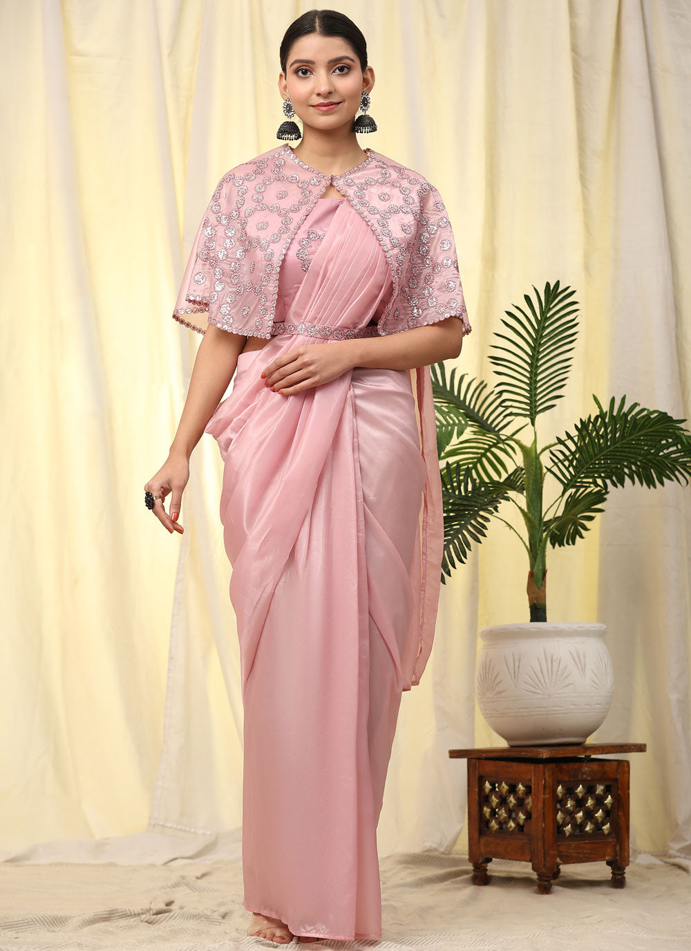 Embroidered And Sequins Work Imported Classic Saree In Pink