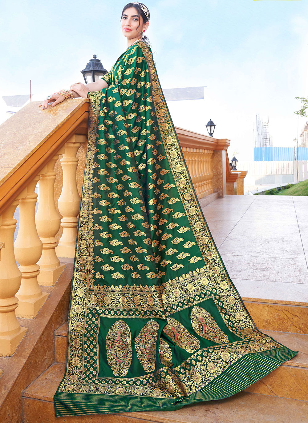 Silk Green Woven Designer Saree