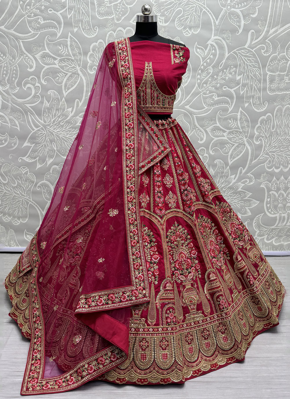 Pink Silk Lehenga Choli With Dori, Embroidered, Hand, Khatli, Sequins And Zardosi Work For Bridal