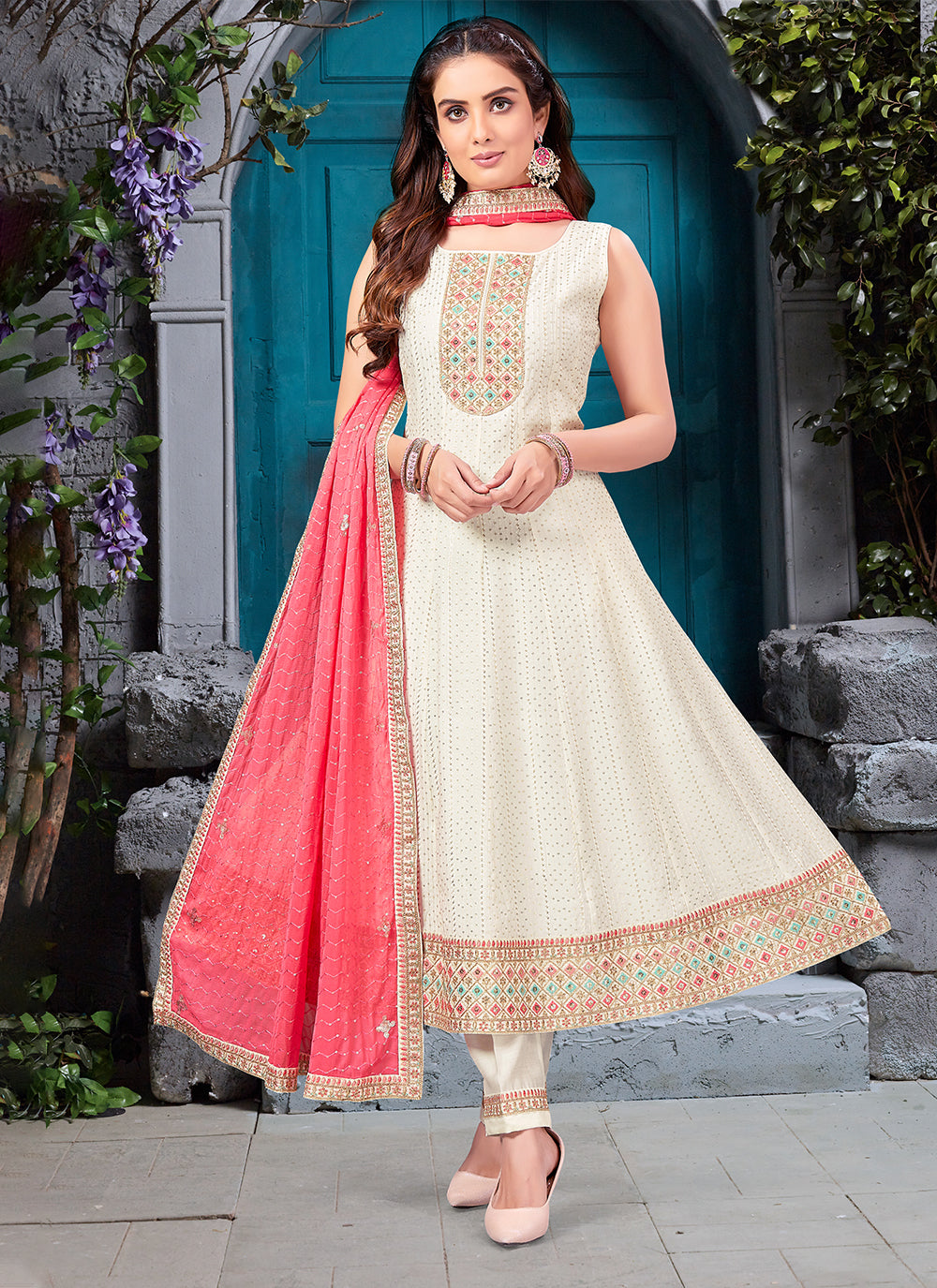 Georgette Salwar Suit With Embroidered Work
