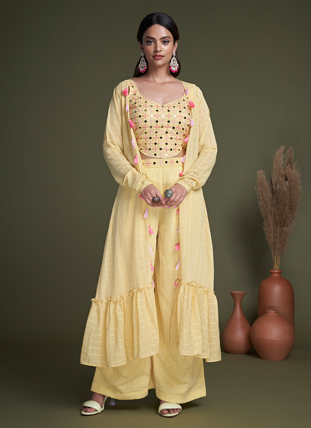 Salwar Kameez Embroidered Georgette In Yellow