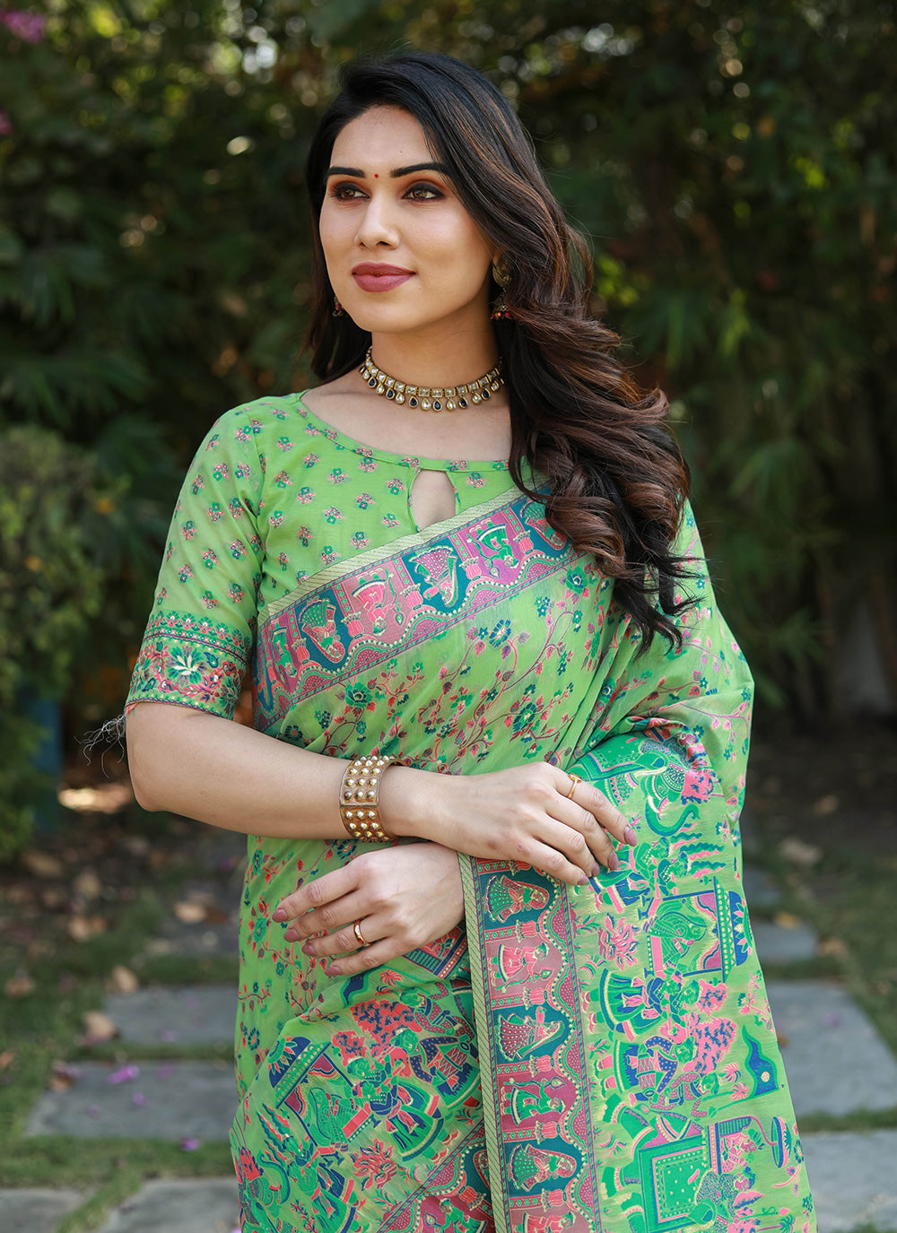 Green Trendy Saree In Mehndi