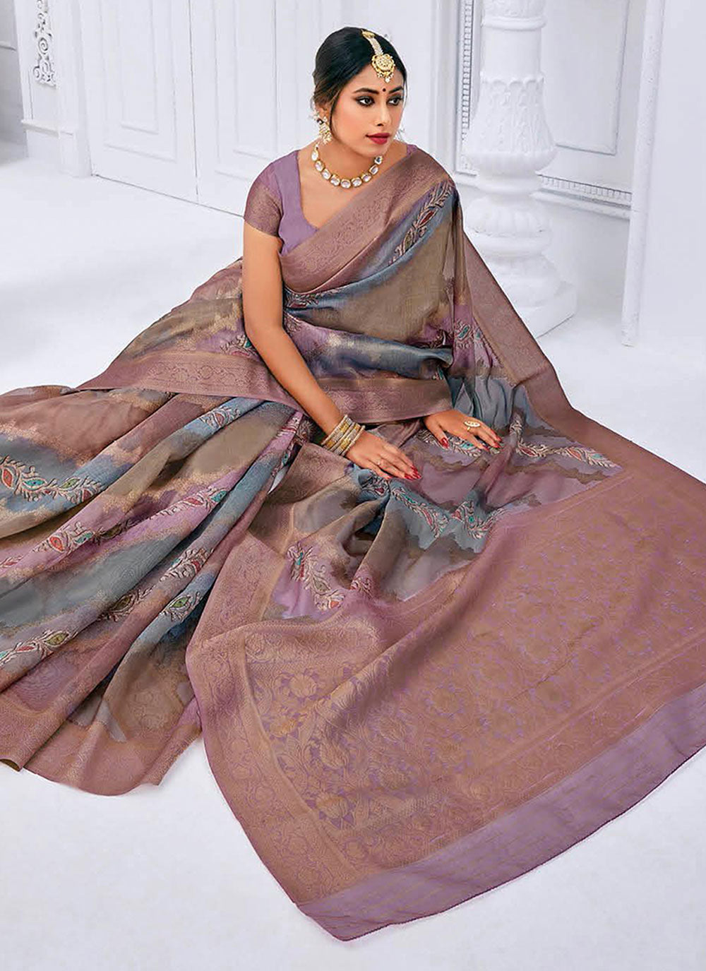 Woven Work Silk Trendy Saree In Purple