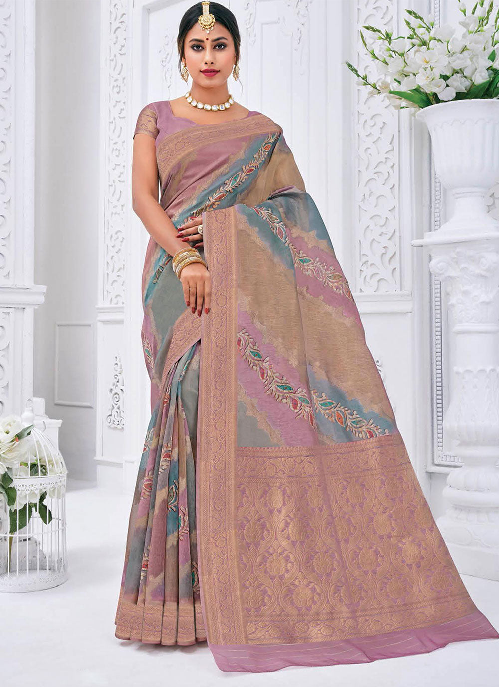 Woven Work Silk Trendy Saree In Purple