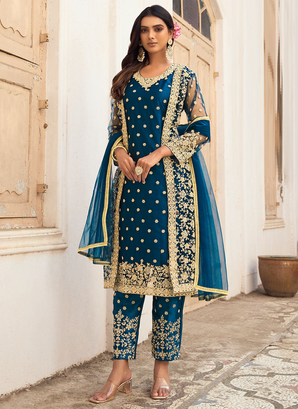 Embroidered Net Jacket Style Salwar Suit