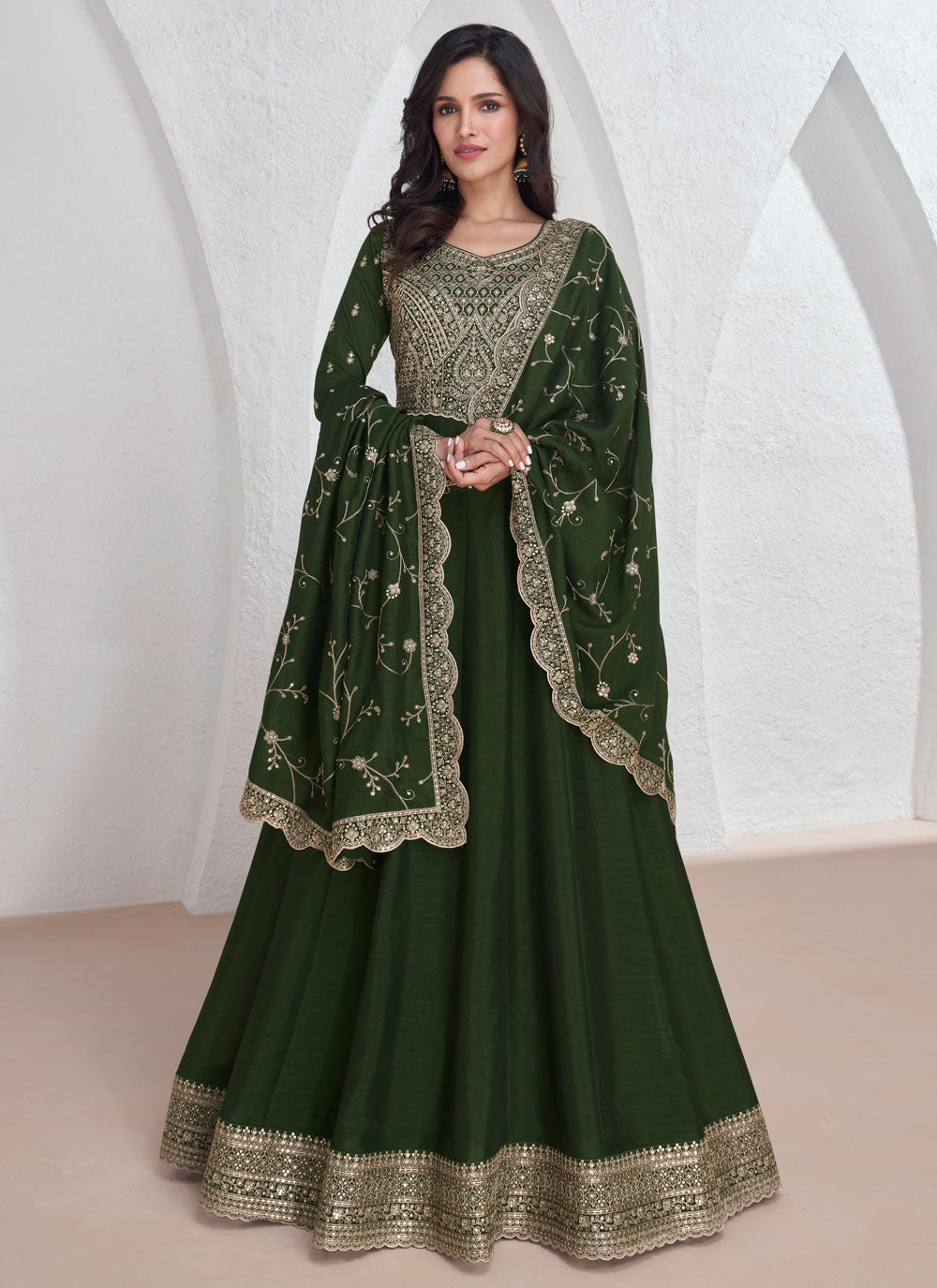 Silk Gown In Green