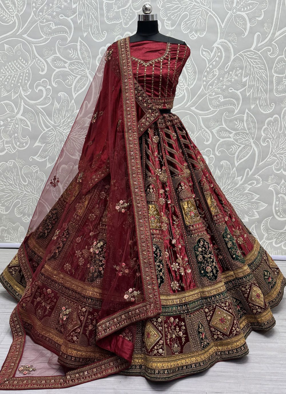 A - Line Lehenga Choli With Diamond, Dori, Embroidered, Fancy, Lace, Patch Border, Sequins And Zari Work