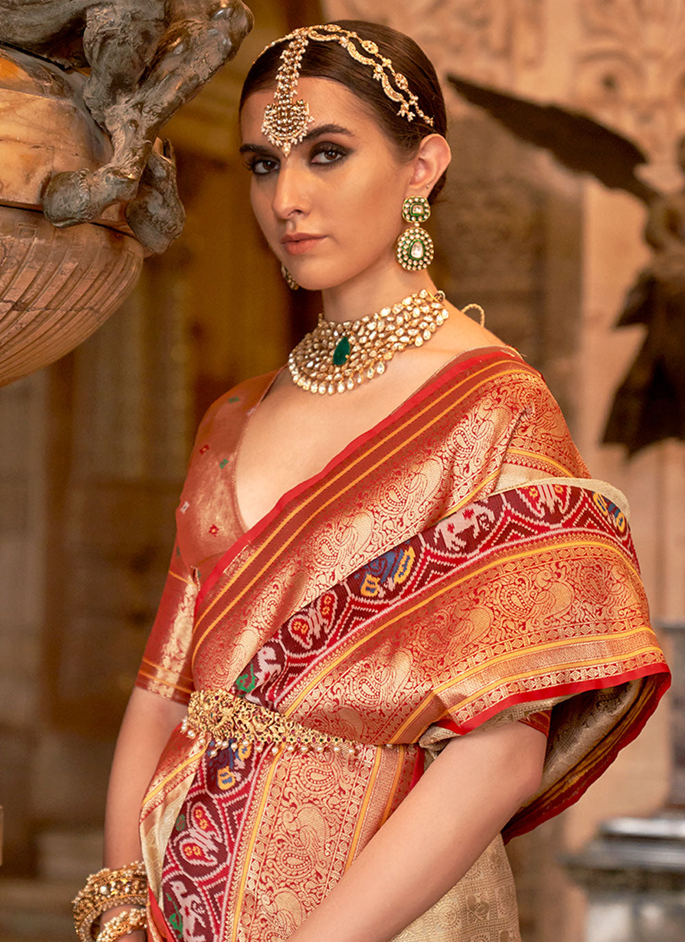 Banarasi Silk Contemporary Sari With Meenakari And Weaving Work For Engagement