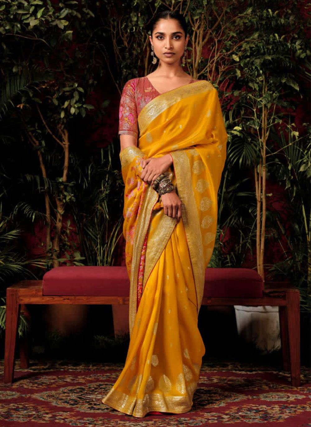 Weaving And Zari Work Silk Designer Saree In Mustard