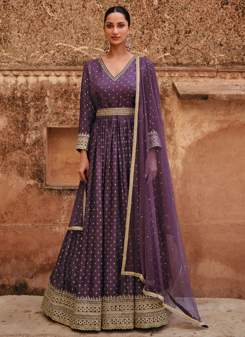 Designer Gown With Embroidered And Resham Work