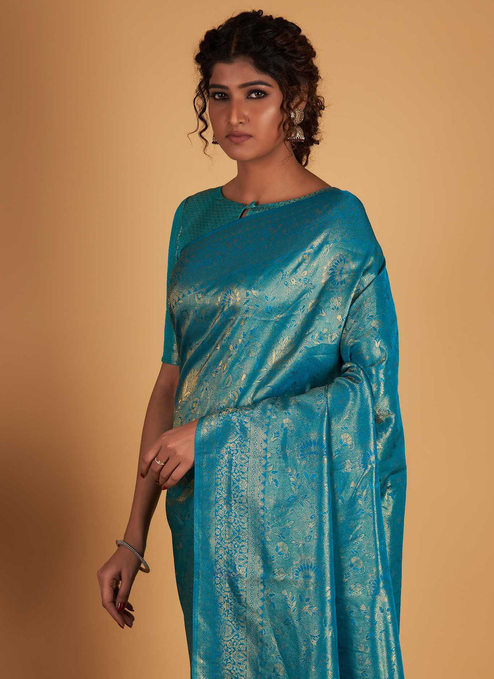 Kanjivaram Silk Saree In Turquoise