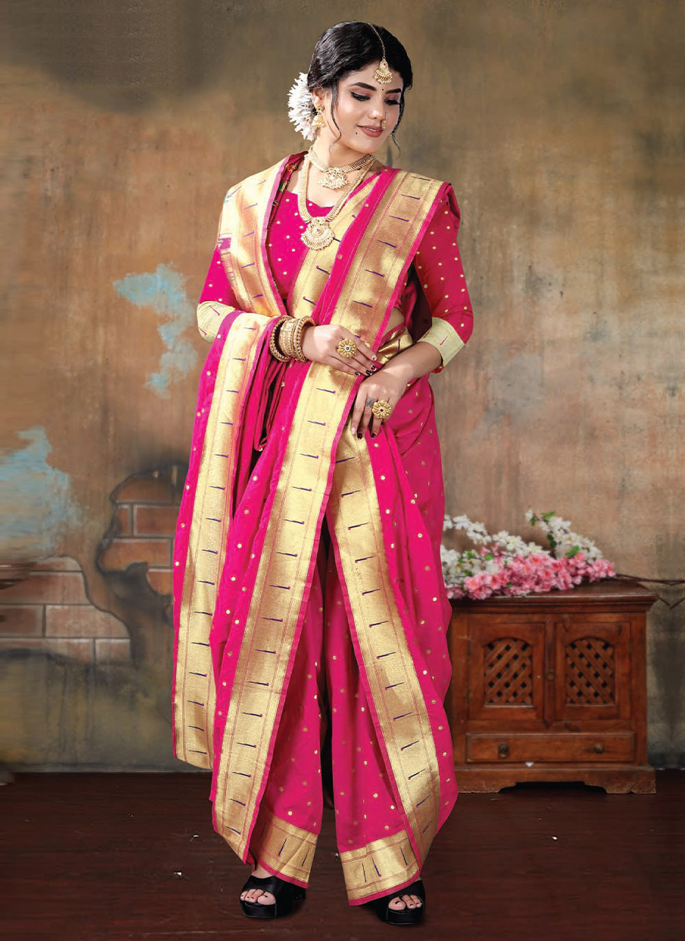 Traditional Saree in Hot Pink
