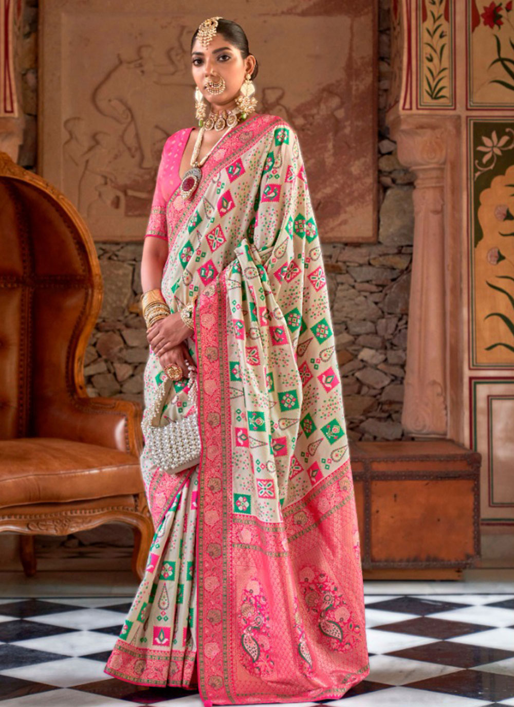 White Banarasi Silk Classic Sari With Weaving And Zari Work For Ceremonial