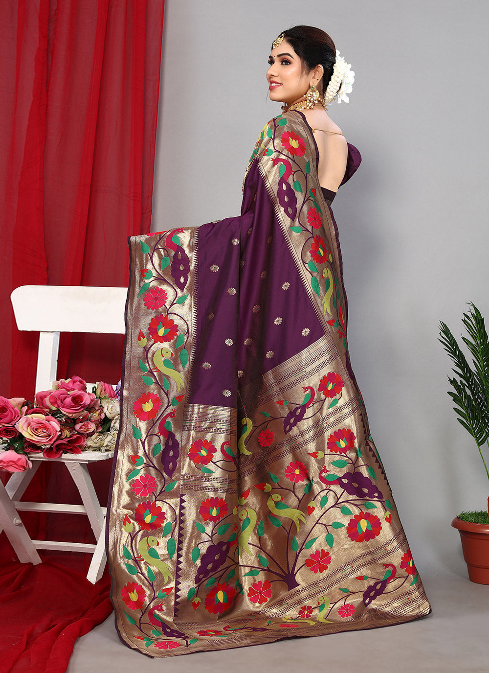 Traditional Saree In Wine