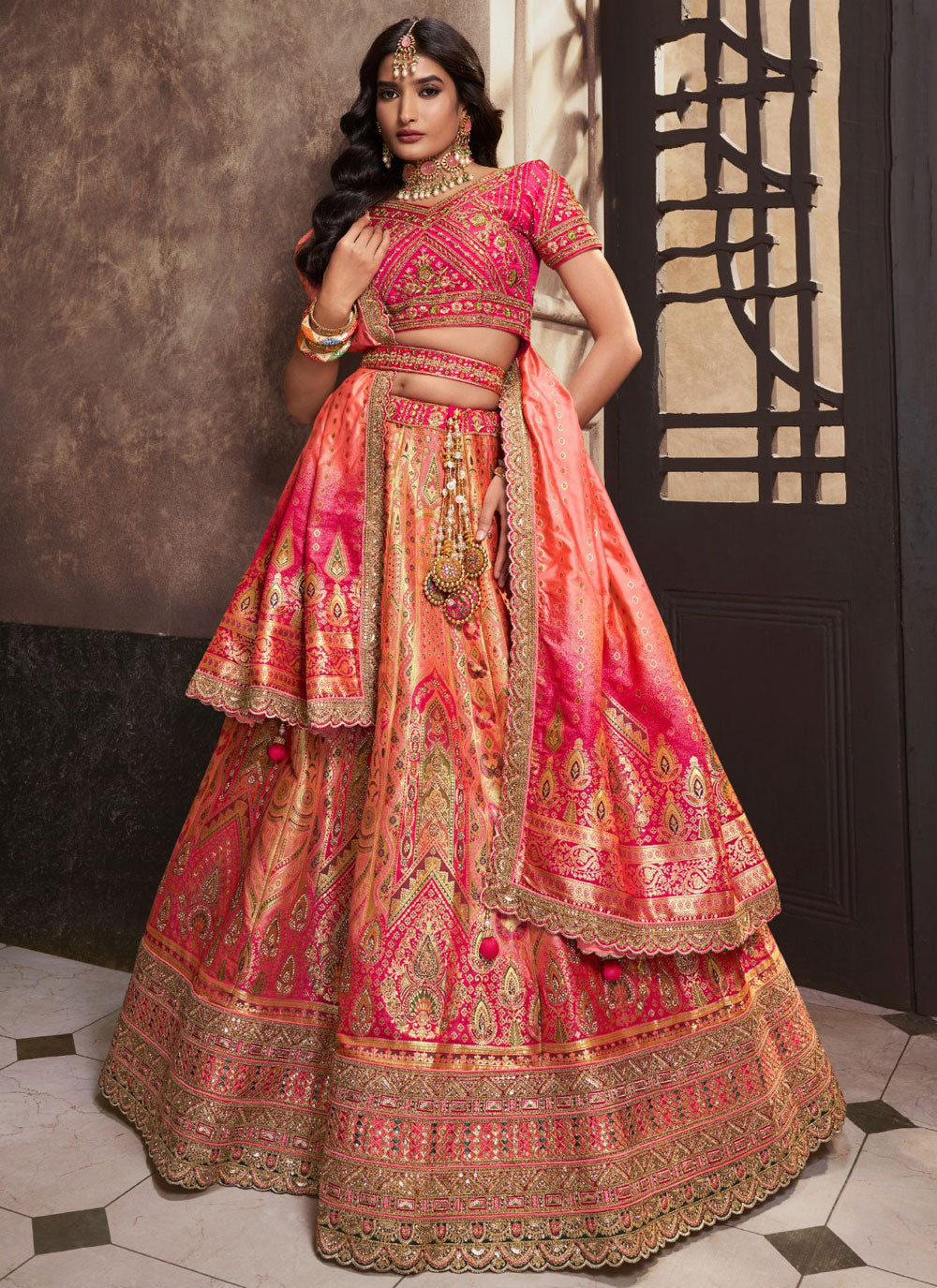 Banarasi Silk Lehenga Choli In Pink For Engagement