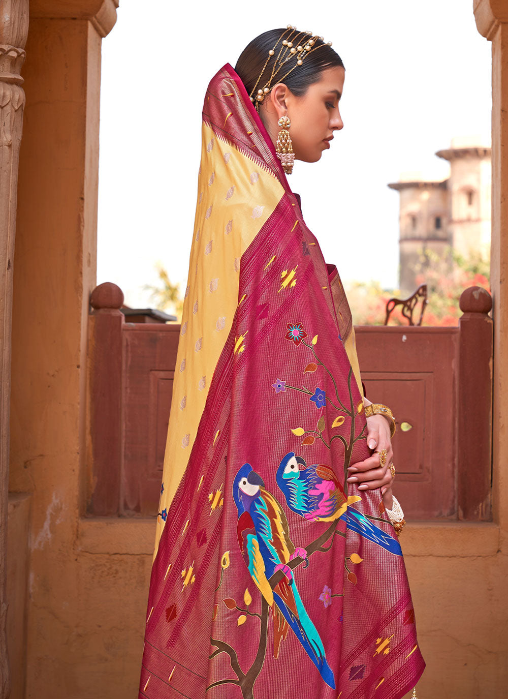 Woven Silk Saree in Yellow