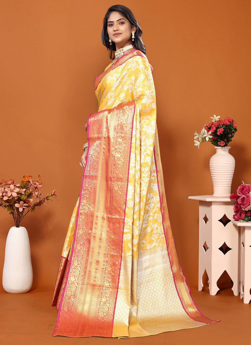 Trendy Saree In Yellow Color