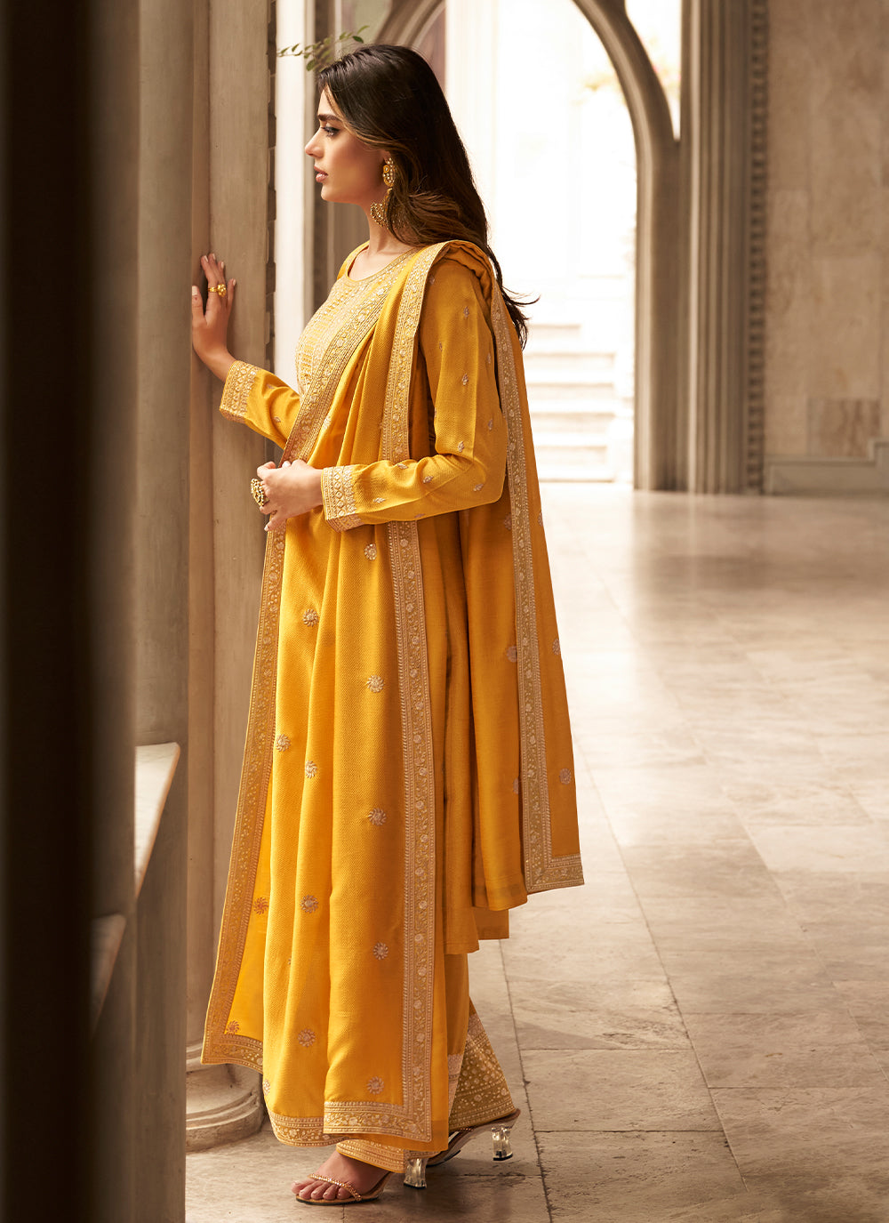 Yellow Embroidered Ceremonial Trendy Salwar Suit