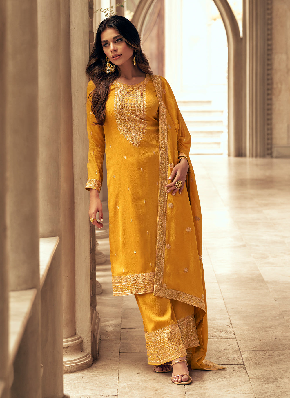 Yellow Embroidered Ceremonial Trendy Salwar Suit