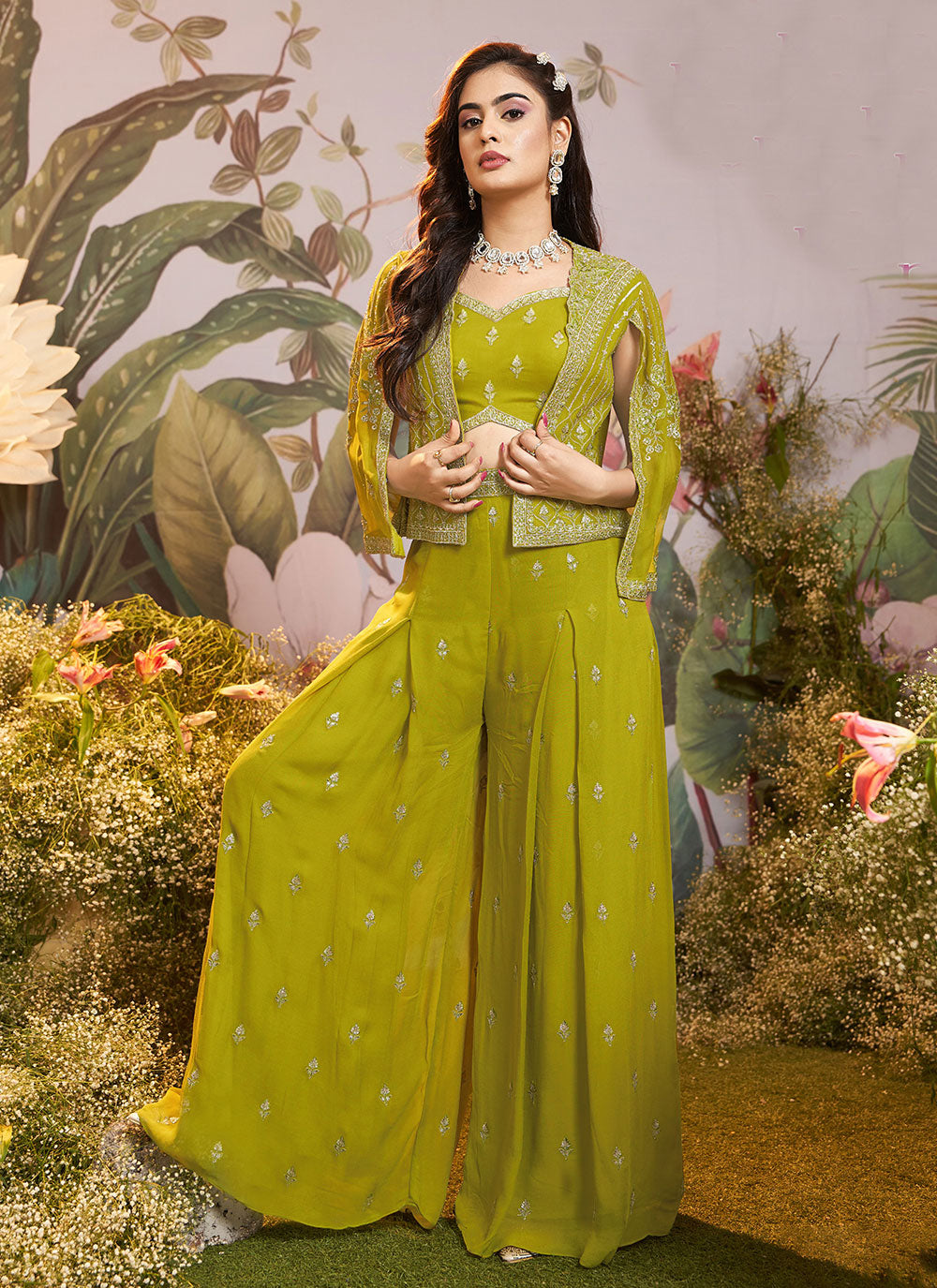 Green Silk Embroidered Work Salwar Suit