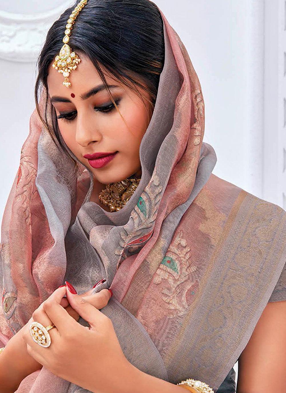 Multi Colour Silk Trendy Saree With Woven Work