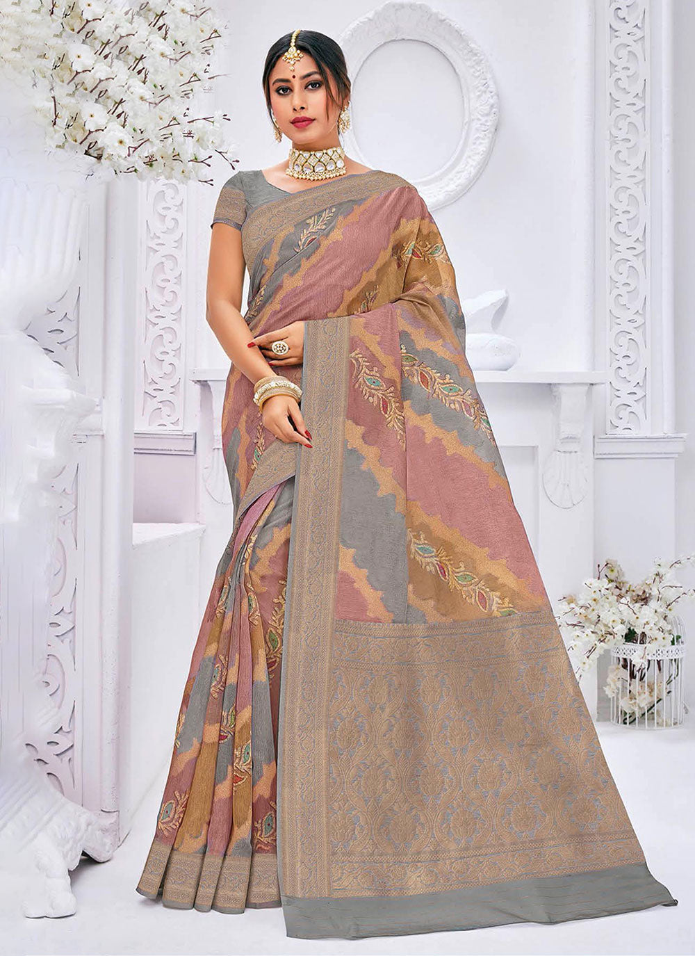 Multi Colour Silk Trendy Saree With Woven Work