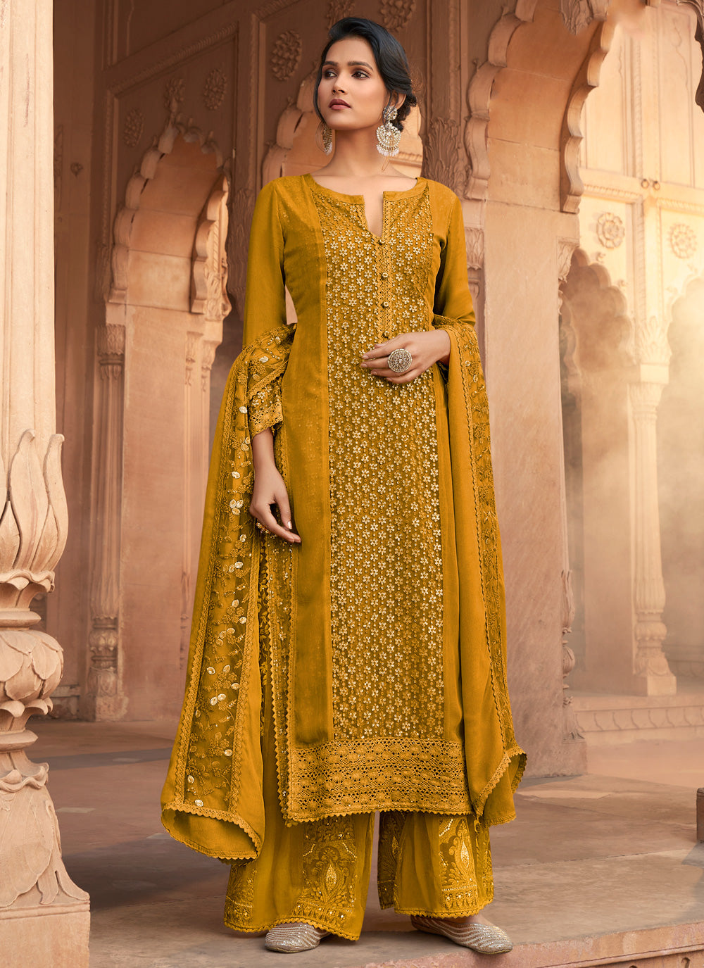 Mustard Georgette Designer Pakistani Suit