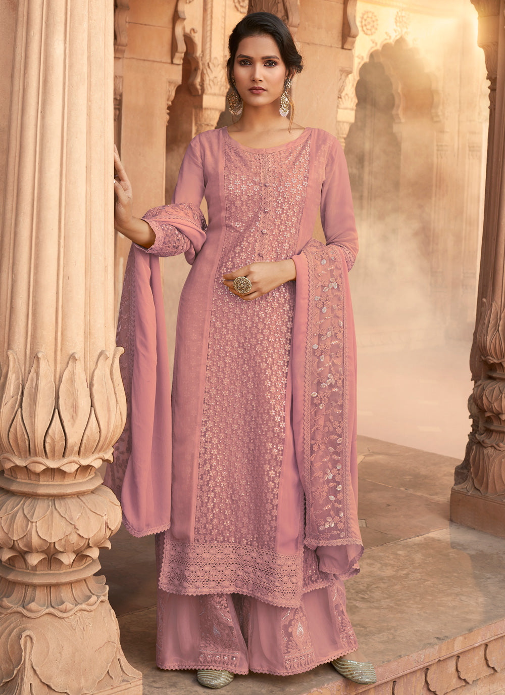 Pink Embroidered Georgette Designer Pakistani Salwar Suit