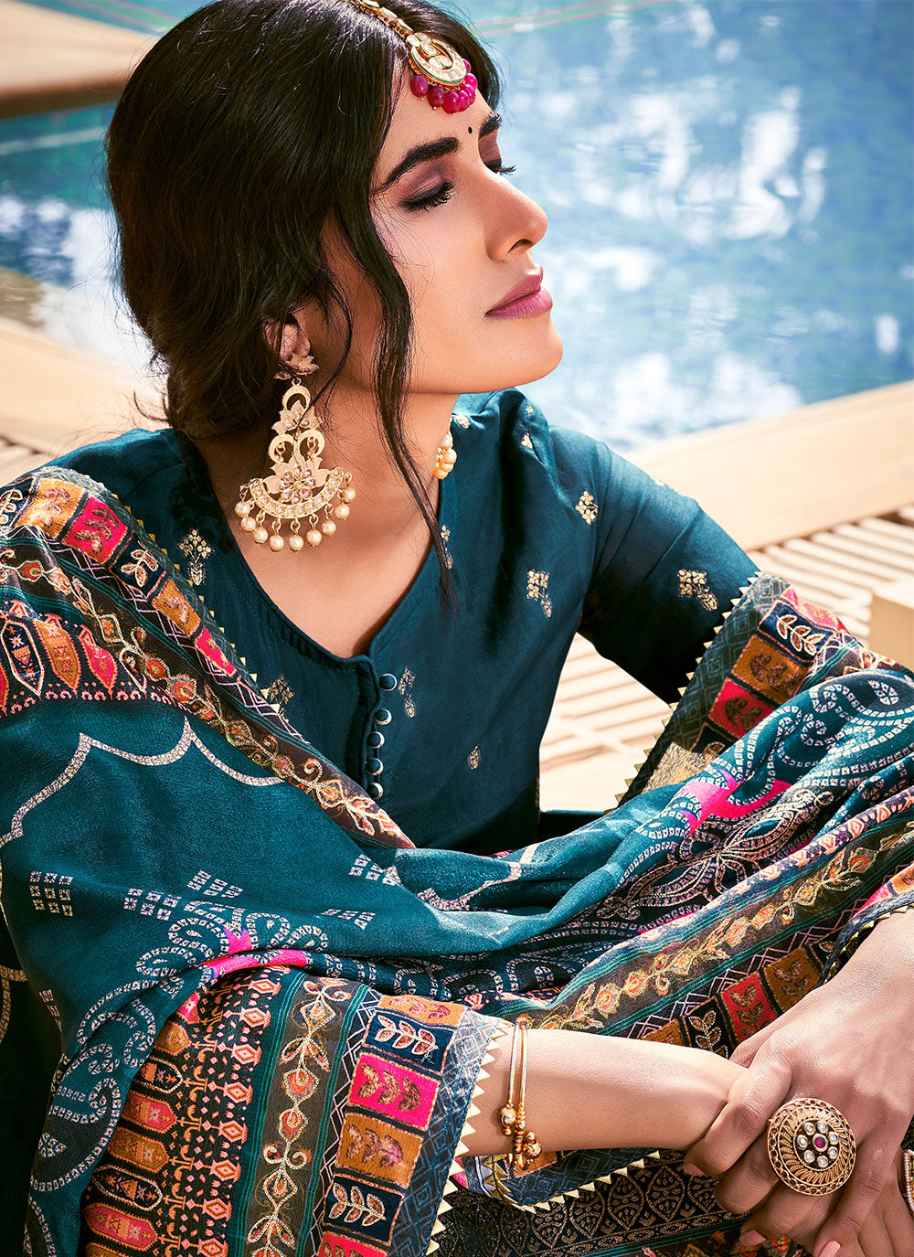 Embroidered Teal Palazzo Salwar Suit