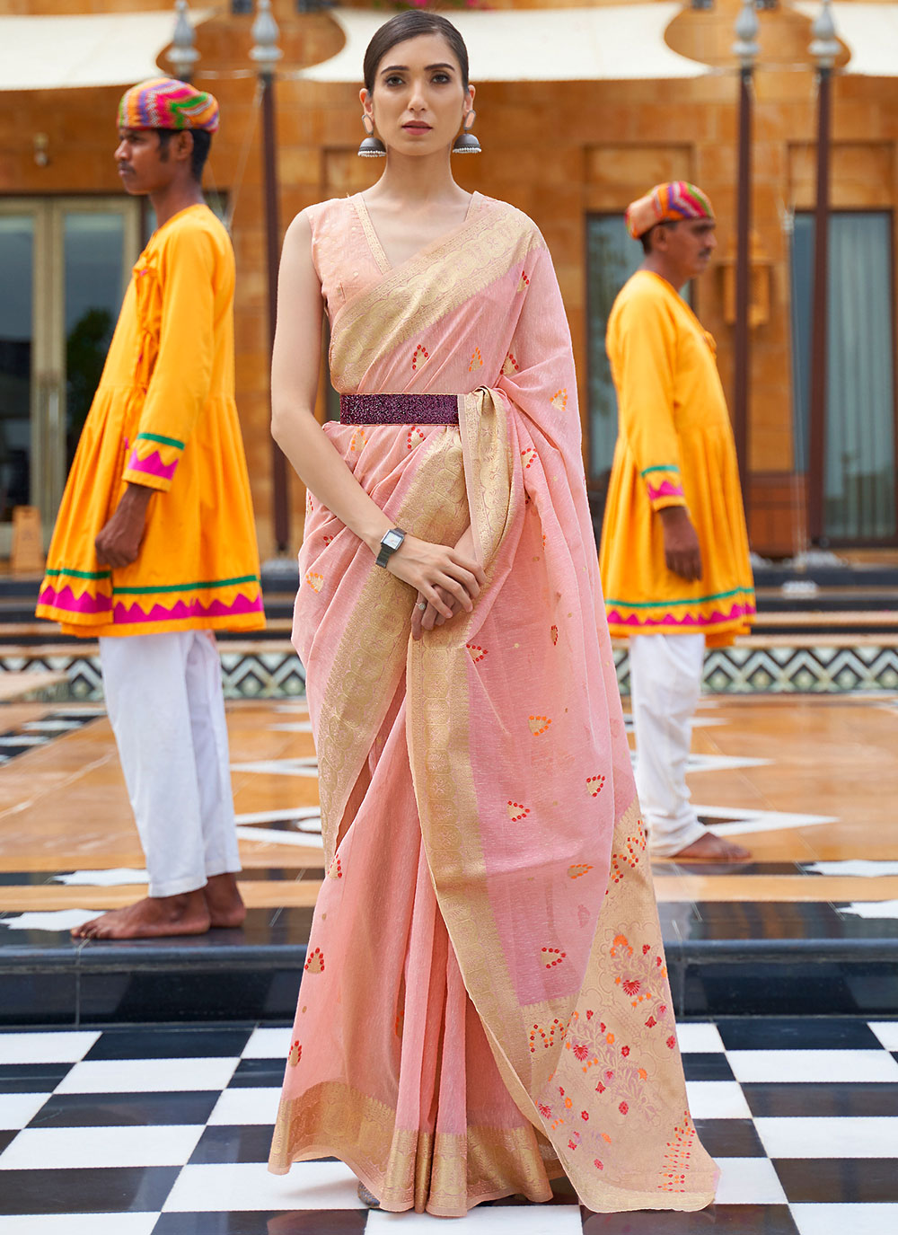 Pink Classic Weaving Saree For Festival