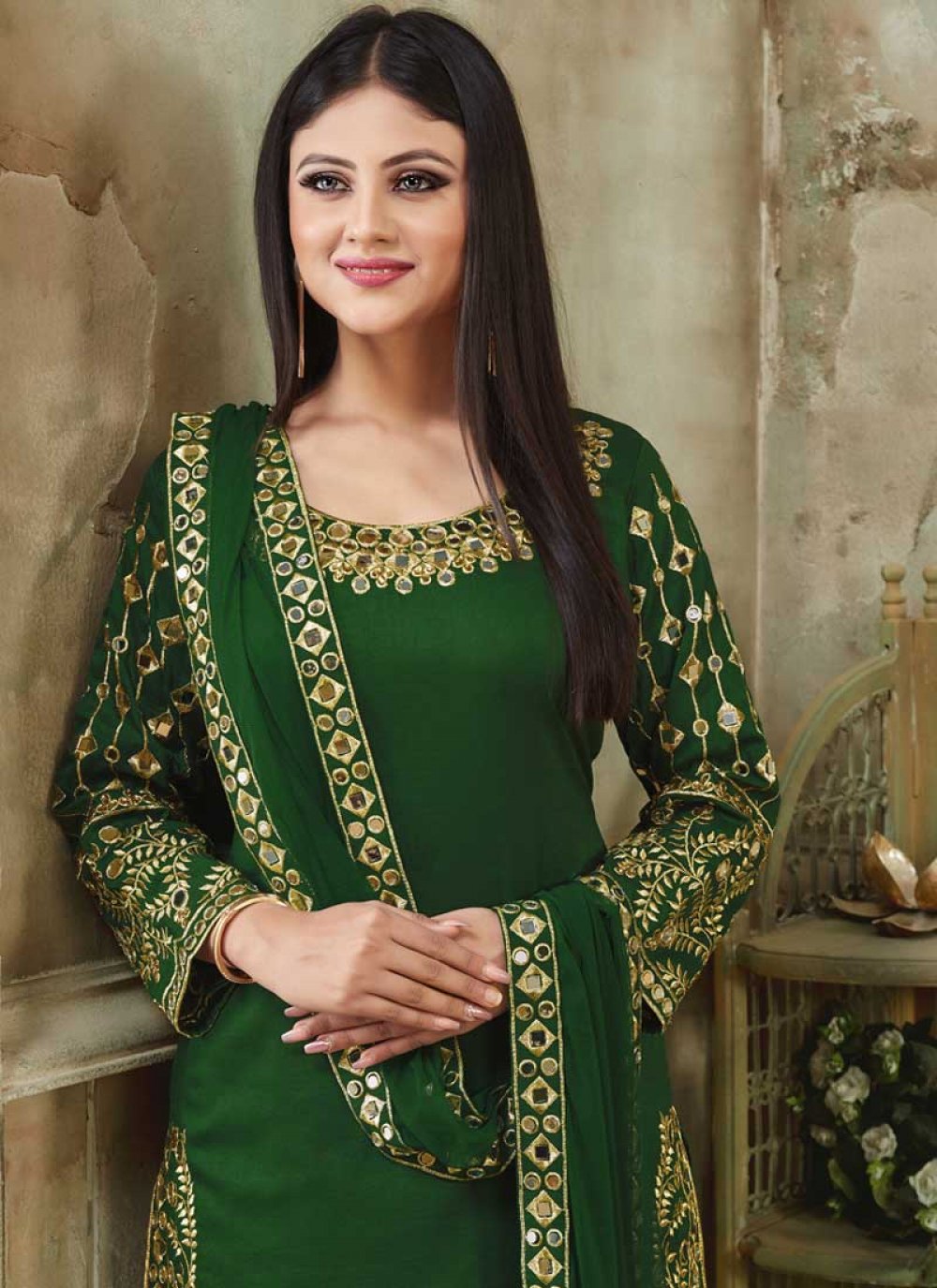 Green Embroidered Designer Patiala Suit