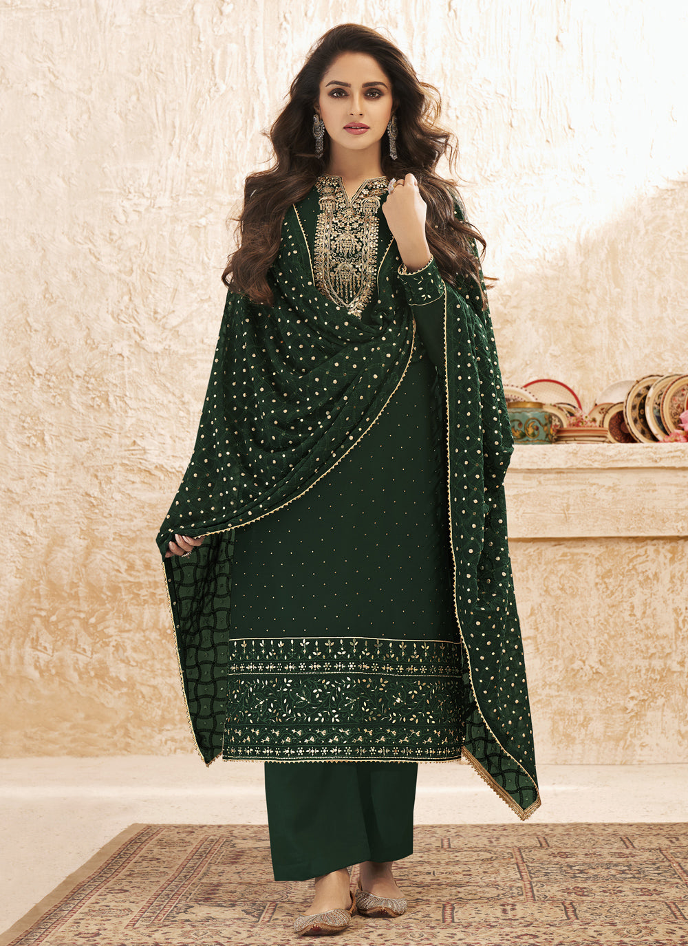 Green Embroidered Palazzo Salwar Suit