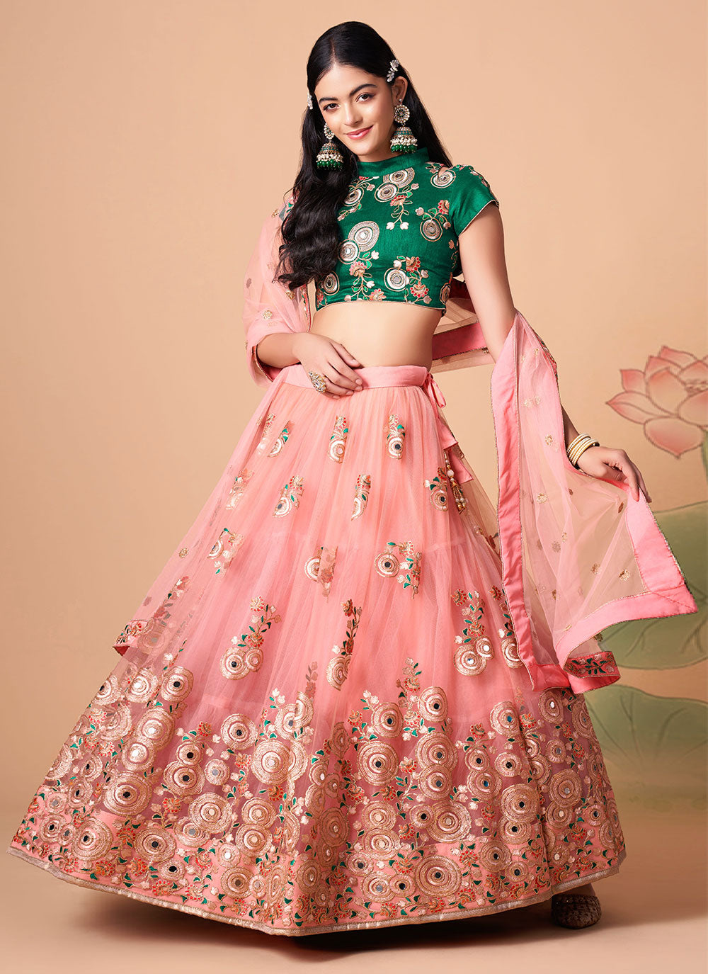 Net Designer Lehenga Choli In Rose Pink Color