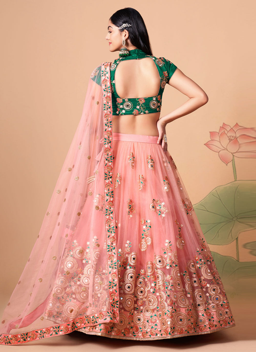 Net Designer Lehenga Choli In Rose Pink Color