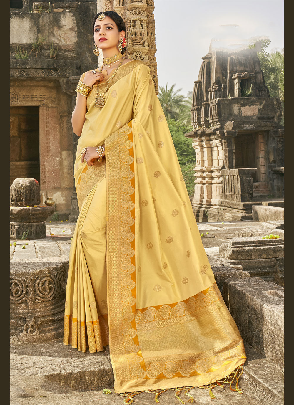 Yellow Banarasi Silk Fancy Designer Traditional Saree