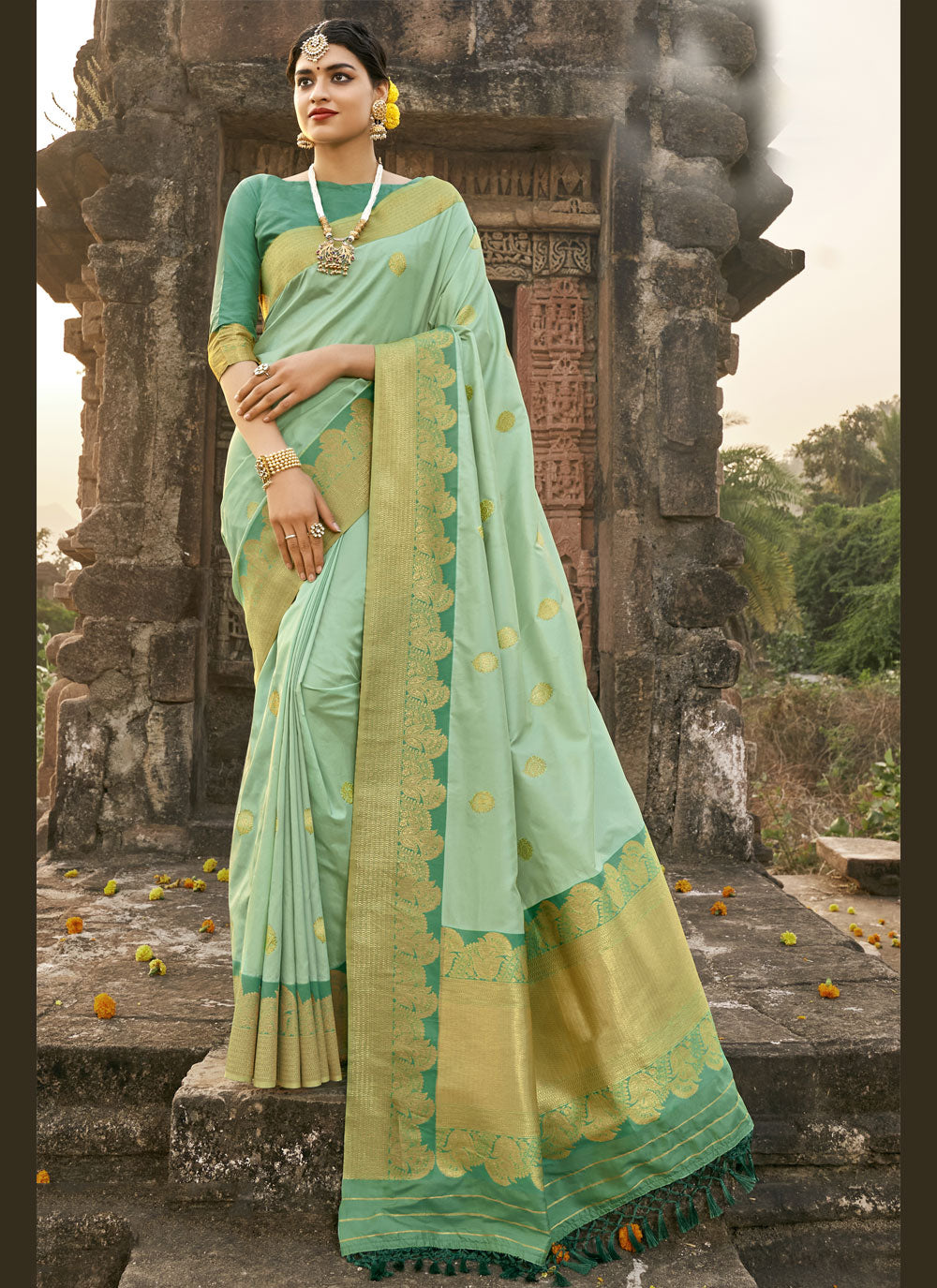 Banarasi Silk Green Colour Designer Traditional Saree