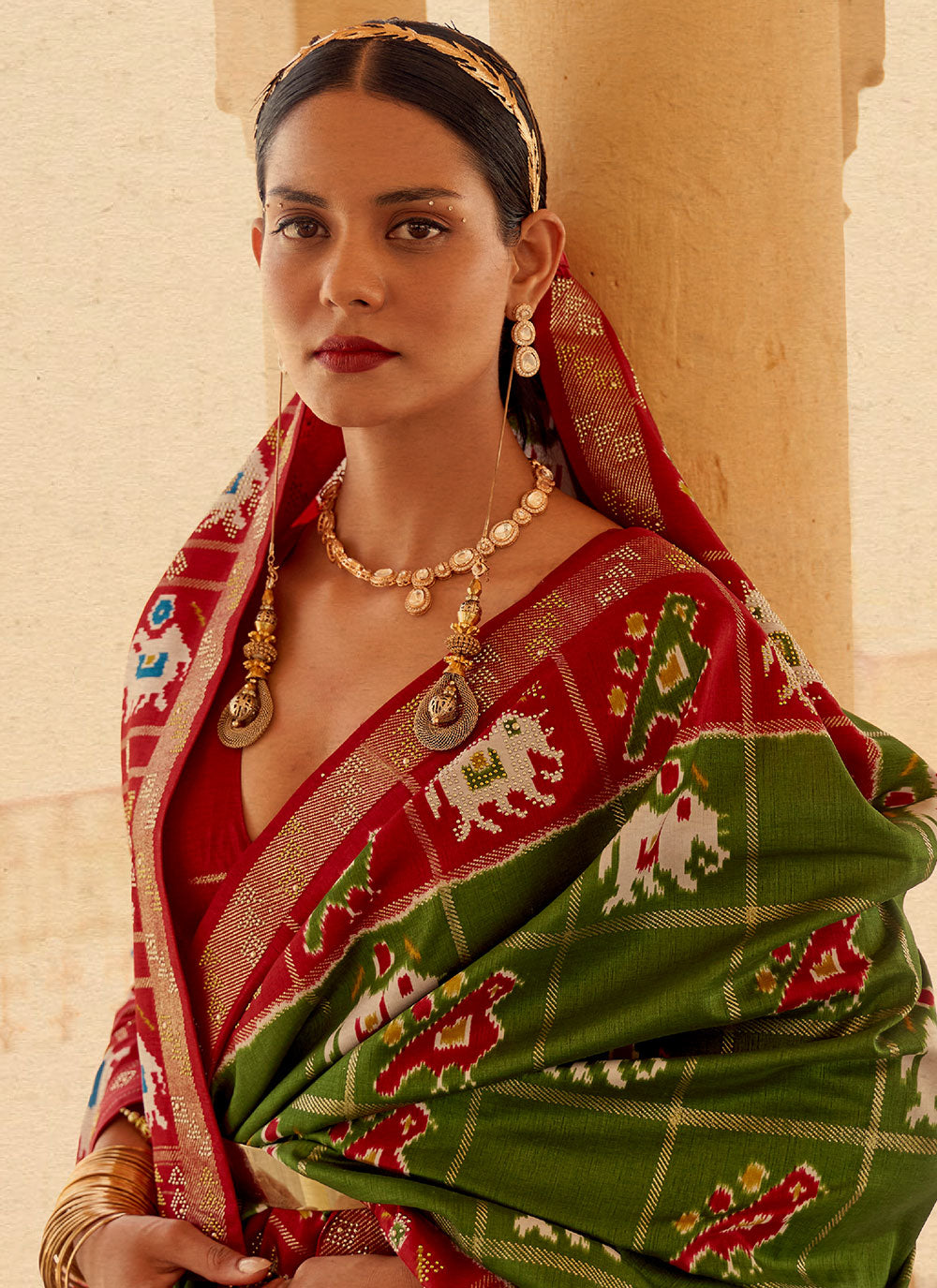 Traditional Patola Silk Saree In Green