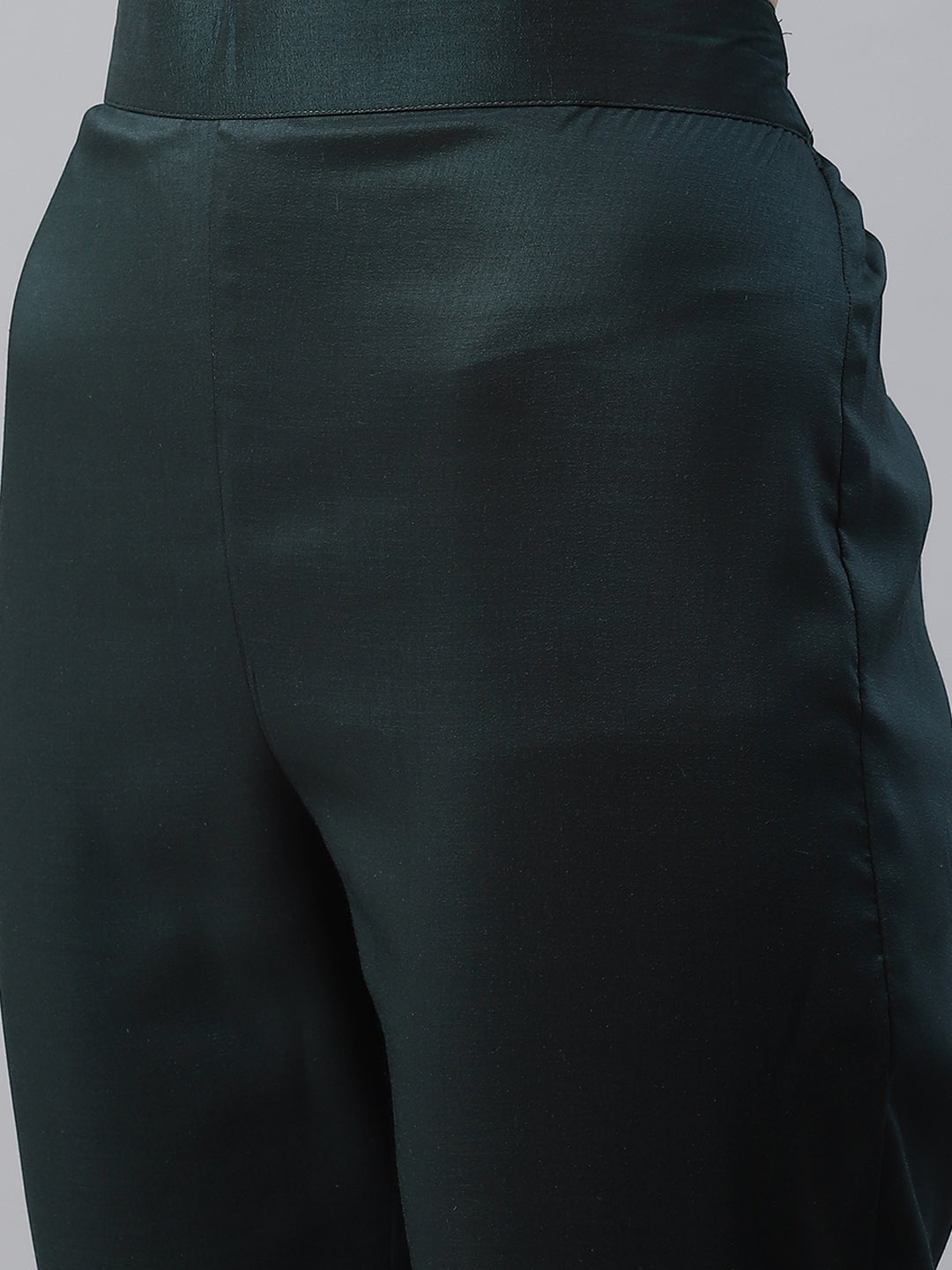 Mindhal Women's Dark Green Color Foil Printed Straight Kurta And Pant Set